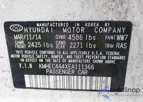 2014 Hyundai Sonata Hybrid z USA, uszkodzony, nr VIN KMHEC4A4XEA111366